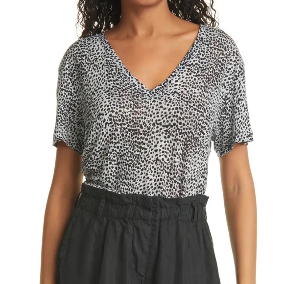 Rails Cara V- Neck Animal Print Linen Short Sleeve T-Shirt - Picture 1 of 7